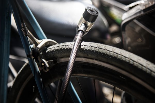 Metal lock on a bicycle wheel